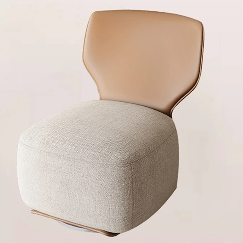 Contemporary Nordic Pine Wood Cat Scratch Resistant Leather & Cotton-Linen Square Swivel Accent Chair With Backrest For Living Room
