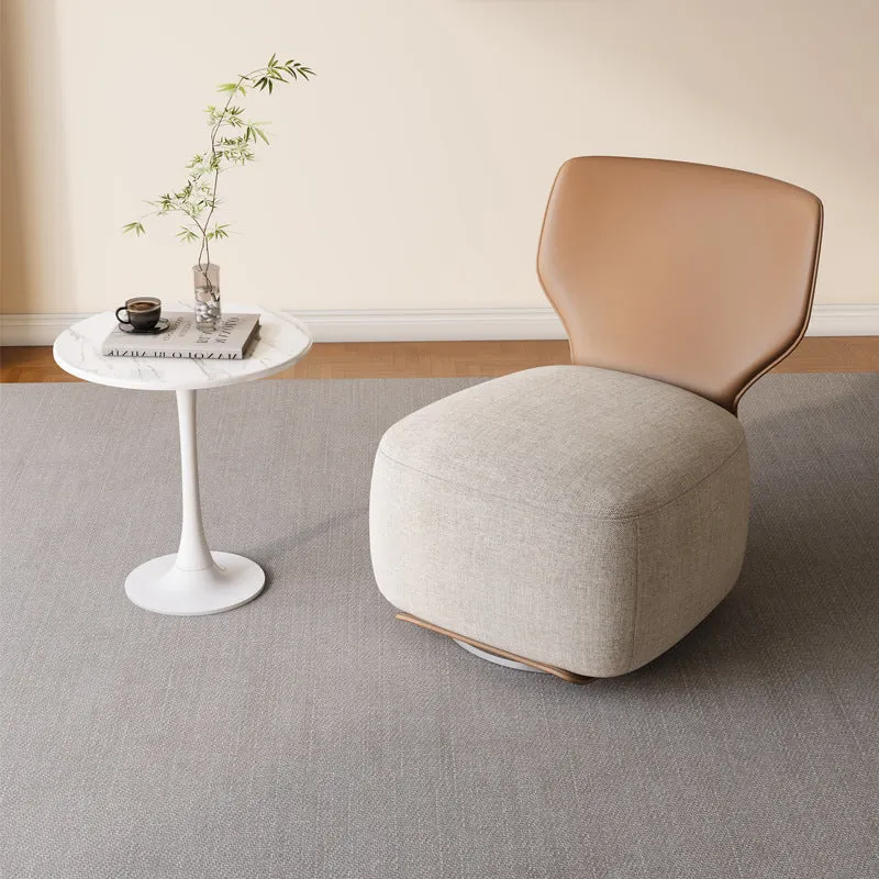 Contemporary Nordic Pine Wood Cat Scratch Resistant Leather & Cotton-Linen Square Swivel Accent Chair With Backrest For Living Room