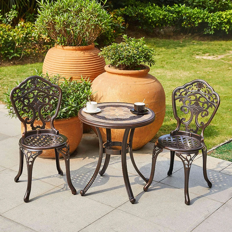 Traditional European Waterproof Cast Aluminum Alloy Orchid Pattern Round Accent Chair With Backrest For Outdoor Patio