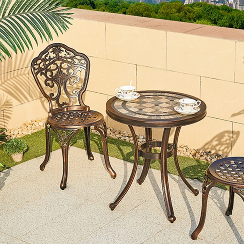 Traditional European Waterproof Cast Aluminum Alloy Orchid Pattern Round Accent Chair With Backrest For Outdoor Patio