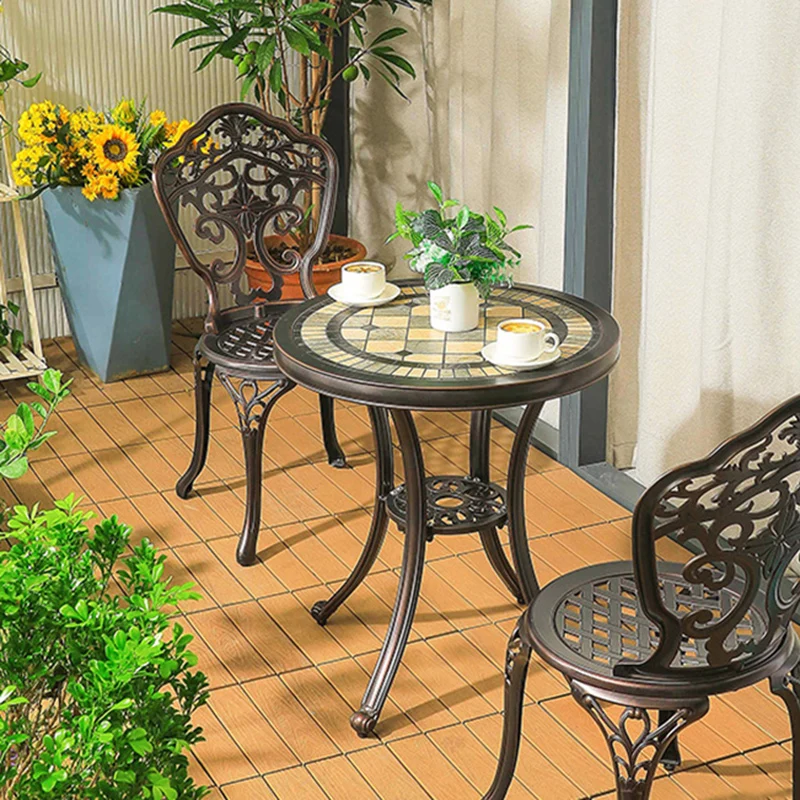 Traditional European Waterproof Cast Aluminum Alloy Orchid Pattern Round Accent Chair With Backrest For Outdoor Patio