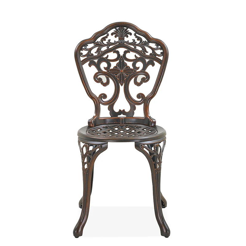 Traditional European Waterproof Cast Aluminum Alloy Orchid Pattern Round Accent Chair With Backrest For Outdoor Patio