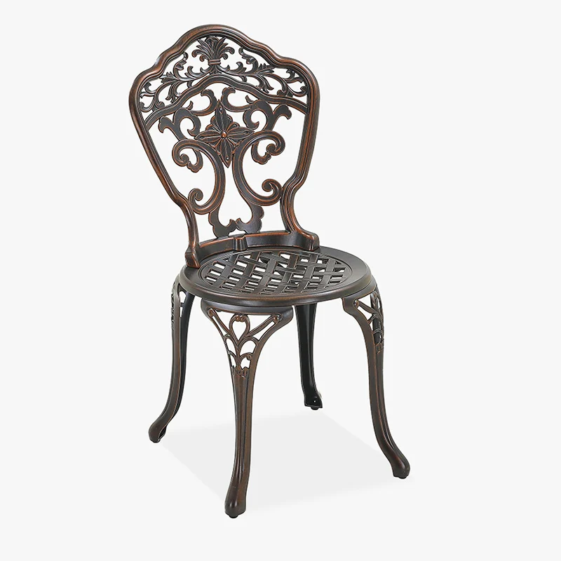 Traditional European Waterproof Cast Aluminum Alloy Orchid Pattern Round Accent Chair With Backrest For Outdoor Patio