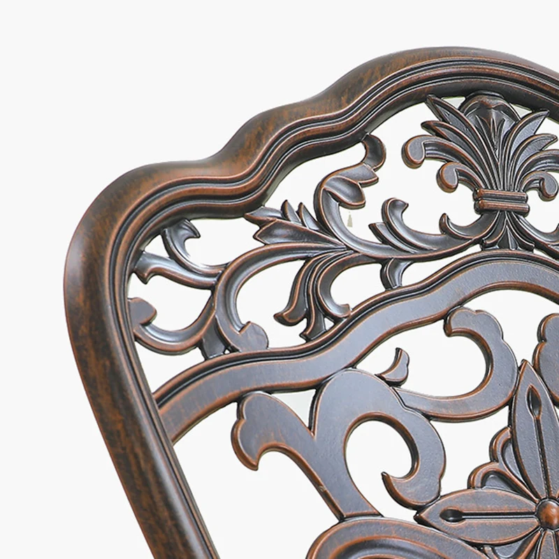 Traditional European Waterproof Cast Aluminum Alloy Orchid Pattern Round Accent Chair With Backrest For Outdoor Patio