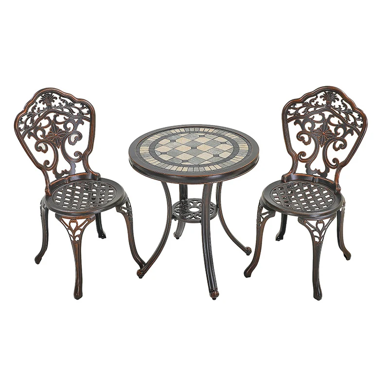 Traditional European Waterproof Cast Aluminum Alloy Orchid Pattern Round Accent Chair With Backrest For Outdoor Patio