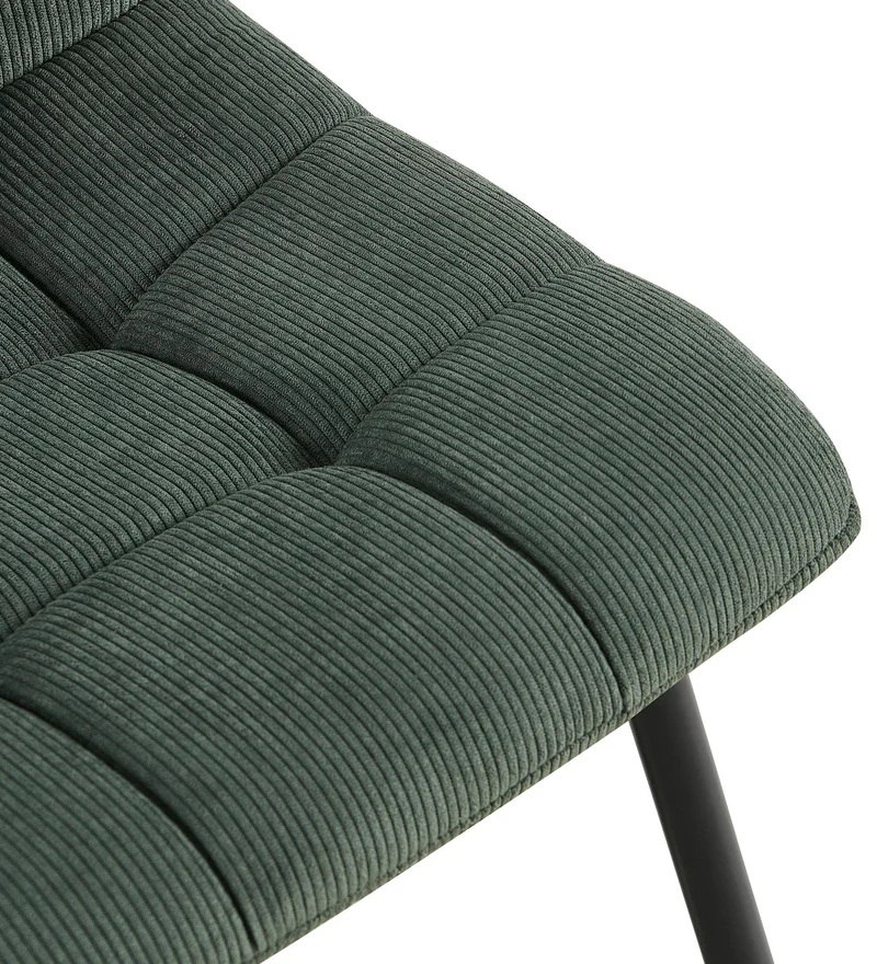 Chaise de salle à manger x1 coutures décoratives carrées en velours côtelé vert et métal noir 10_0007259