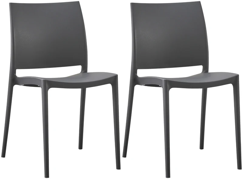 Lot de 2 chaises de jardin empilable dossier incurvé à quatre pieds stable en plastique gris foncé 10_0007909