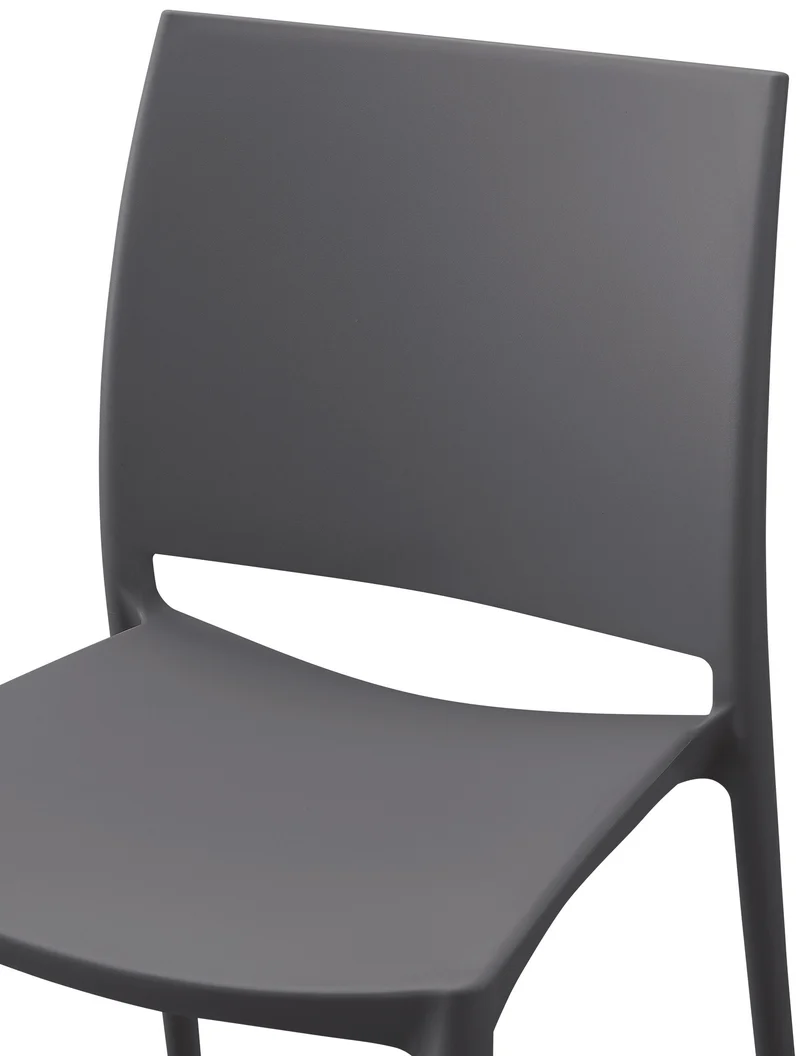Lot de 2 chaises de jardin empilable dossier incurvé à quatre pieds stable en plastique gris foncé 10_0007909