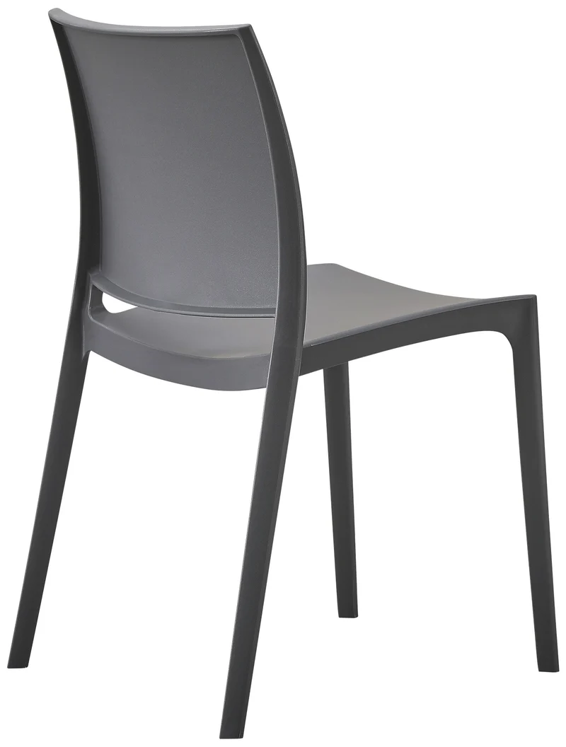 Lot de 2 chaises de jardin empilable dossier incurvé à quatre pieds stable en plastique gris foncé 10_0007909