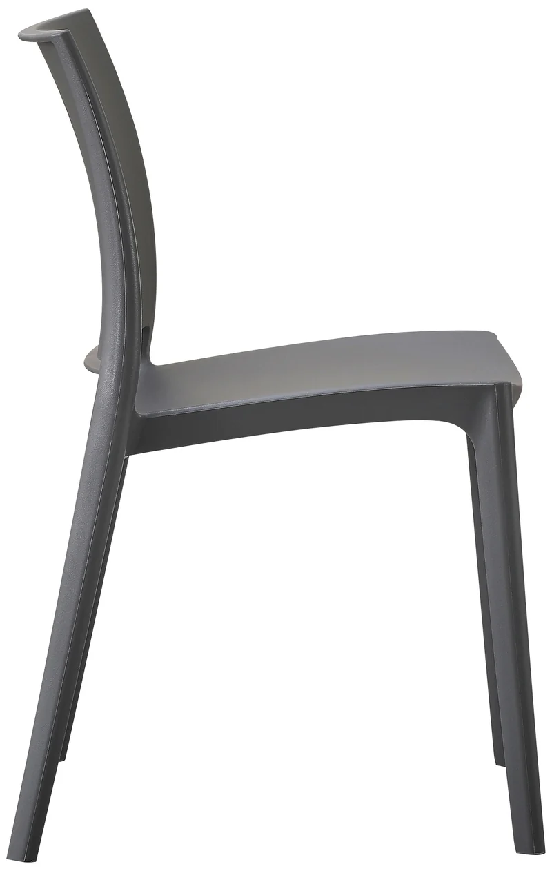 Lot de 2 chaises de jardin empilable dossier incurvé à quatre pieds stable en plastique gris foncé 10_0007909