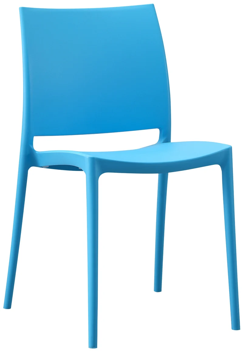 Chaise de jardin empilable dossier incurvé à quatre pieds stable en plastique bleu 10_0007888