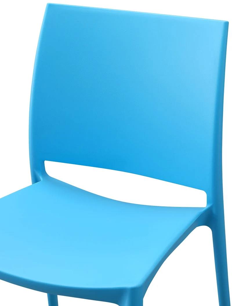 Chaise de jardin empilable dossier incurvé à quatre pieds stable en plastique bleu 10_0007888