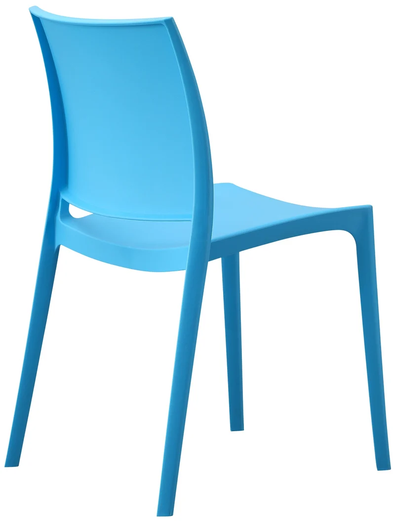 Chaise de jardin empilable dossier incurvé à quatre pieds stable en plastique bleu 10_0007888