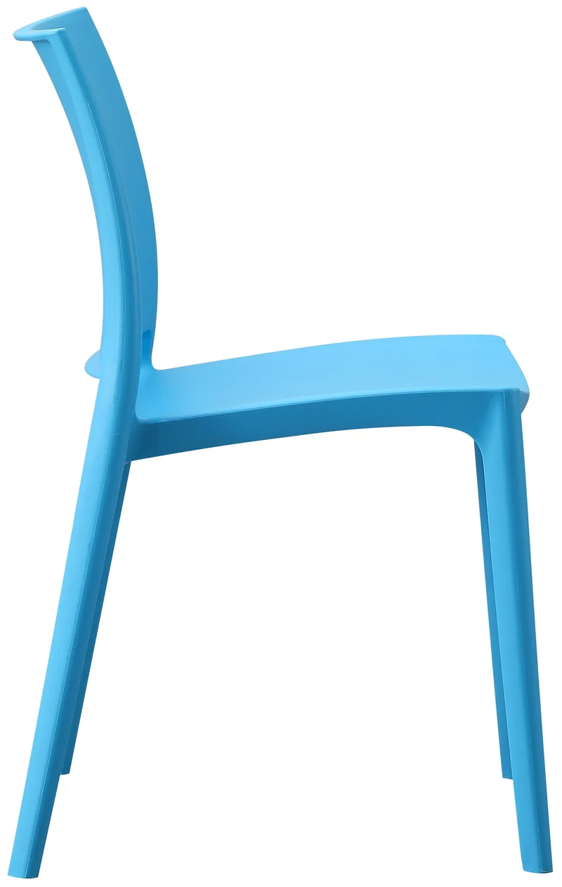 Chaise de jardin empilable dossier incurvé à quatre pieds stable en plastique bleu 10_0007888
