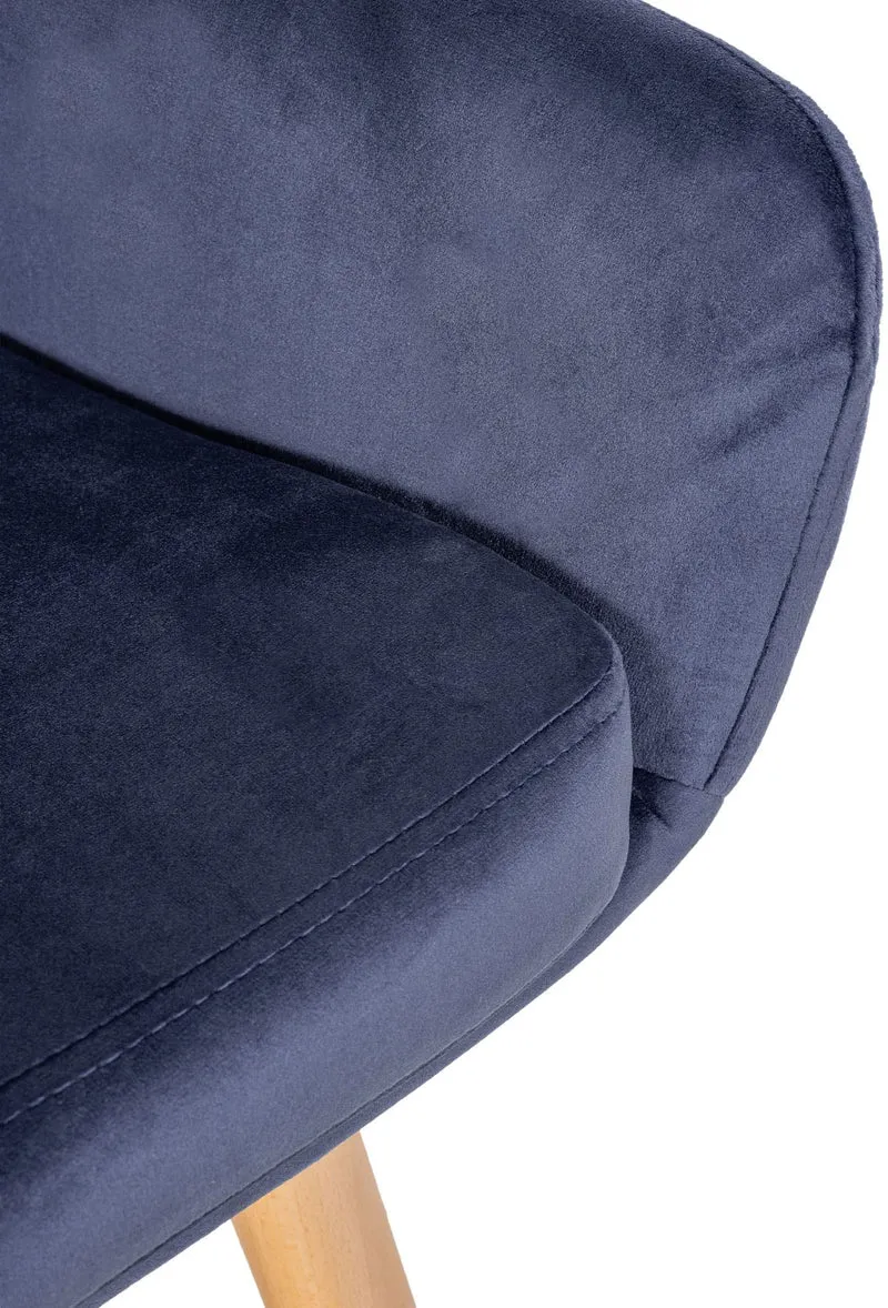 Tabouret de bar lounge x1 design scandinave assise en tissu bleu foncé pieds en bois repose-pieds en métal 10_0006834