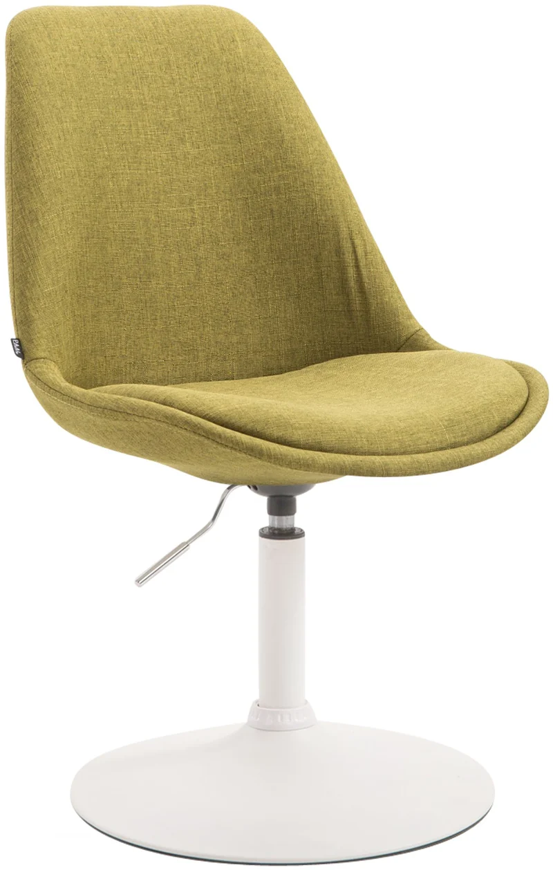 Chaise de salle à manger x1 pivotante hauteur réglable en tissu vert et pied trompette en métal blanc 10_0008744