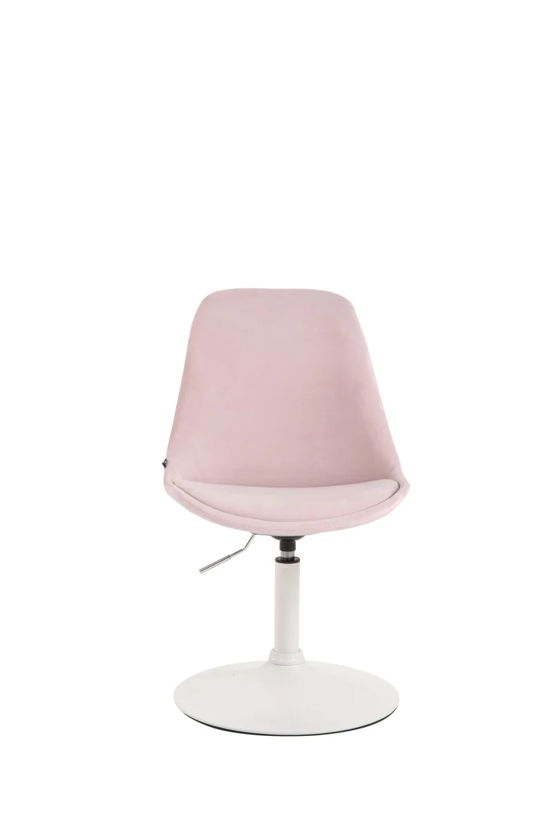 Chaise de salle à manger x1 pivotante hauteur réglable en velours rose et pied trompette en métal blanc 10_0008458