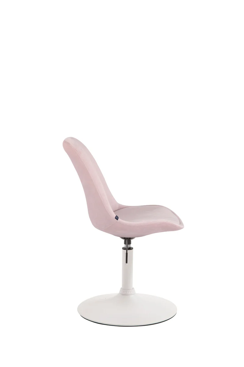 Chaise de salle à manger x1 pivotante hauteur réglable en velours rose et pied trompette en métal blanc 10_0008458