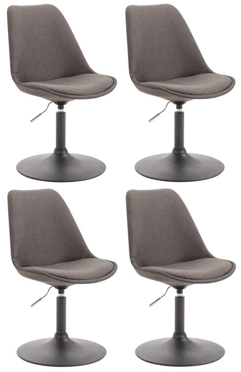 Lot de 4 chaises de salle à manger pivotante hauteur réglable en tissu gris foncé et pied trompette en métal noir 10_0008446