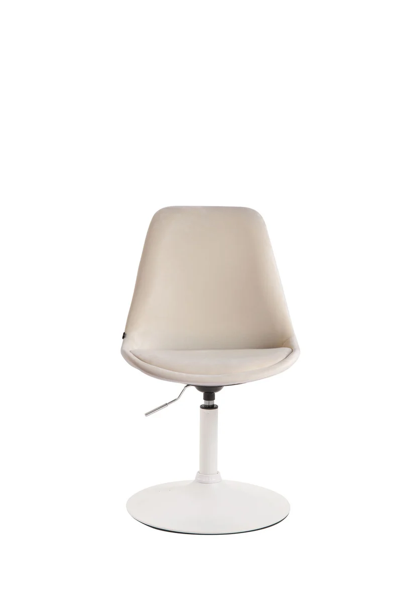 Chaise de salle à manger x1 pivotante hauteur réglable en velours blanc et pied trompette en métal blanc 10_0008256