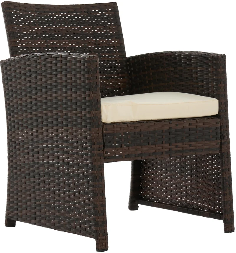 Ensemble salon de jardin 4 places en résine tressée marron canapé fauteuils et table en verre 10_0007925