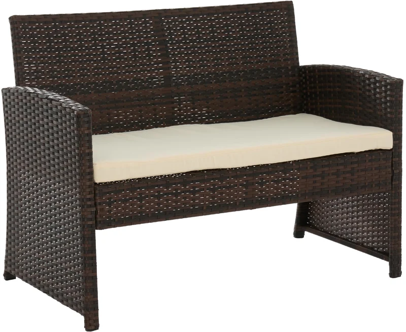 Ensemble salon de jardin 4 places en résine tressée marron canapé fauteuils et table en verre 10_0007925