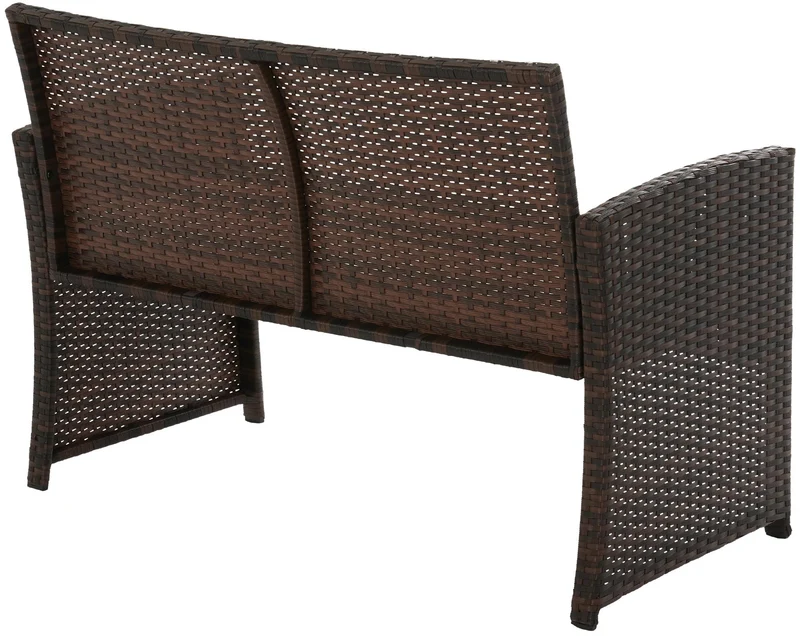 Ensemble salon de jardin 4 places en résine tressée marron canapé fauteuils et table en verre 10_0007925