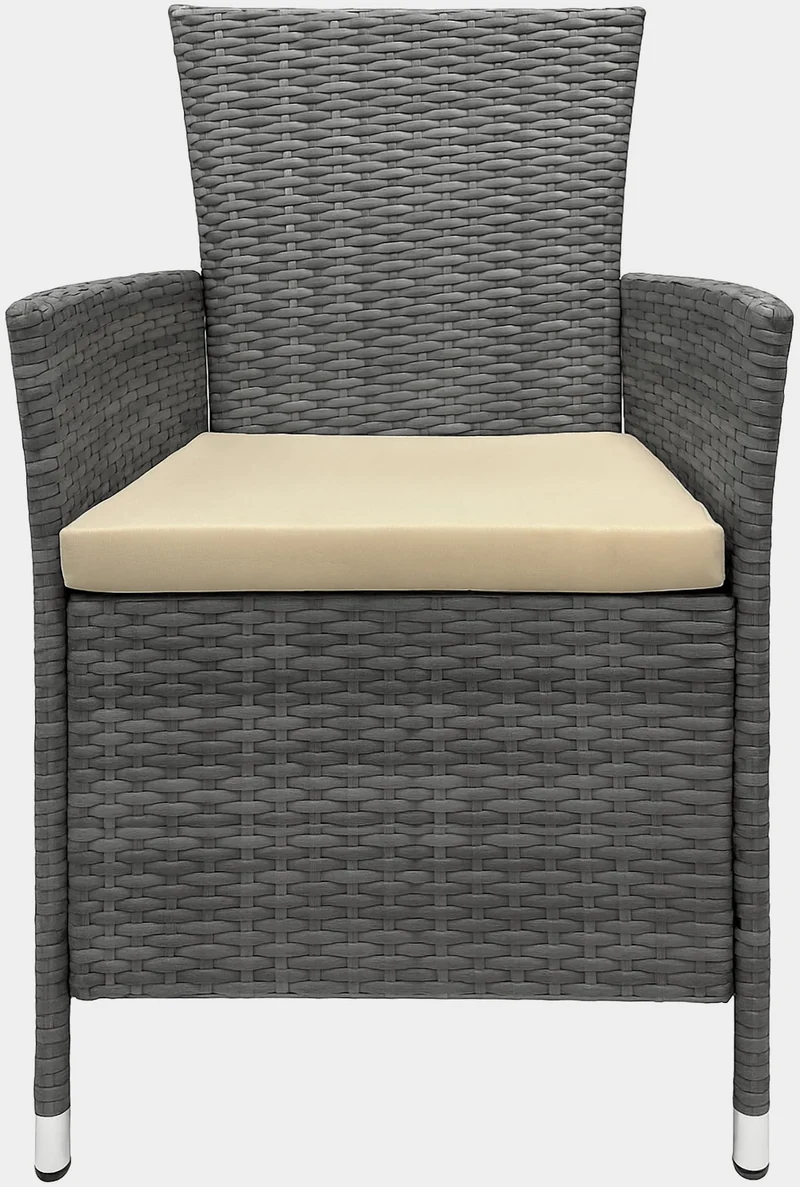 Ensemble de jardin extérieur 3 pièces – 2 fauteuils résine tressée gris chiné et table ronde en verre 10_0007921