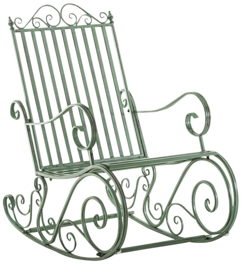 Lot de 2 fauteuils à bascule pour extérieur avec accoudoirs en métal vert vieilli 10_0007919