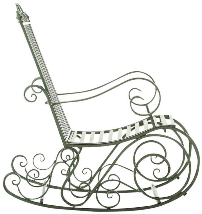 Lot de 2 fauteuils à bascule pour extérieur avec accoudoirs en métal vert vieilli 10_0007919