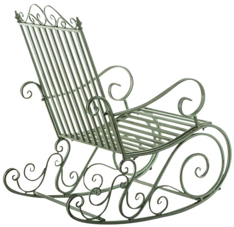 Lot de 2 fauteuils à bascule pour extérieur avec accoudoirs en métal vert vieilli 10_0007919