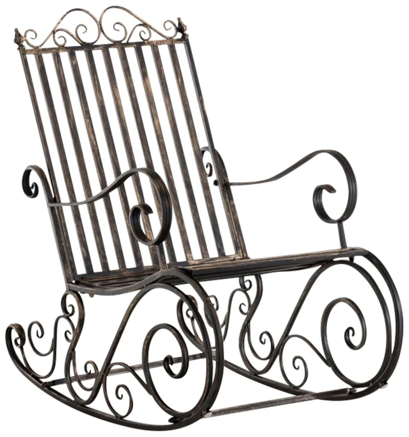 Lot de 2 fauteuils à bascule pour extérieur avec accoudoirs en métal bronze 10_0007918