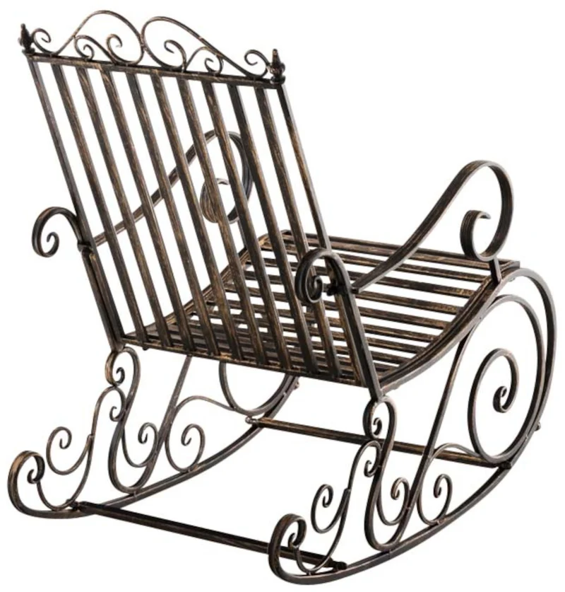 Lot de 2 fauteuils à bascule pour extérieur avec accoudoirs en métal bronze 10_0007918