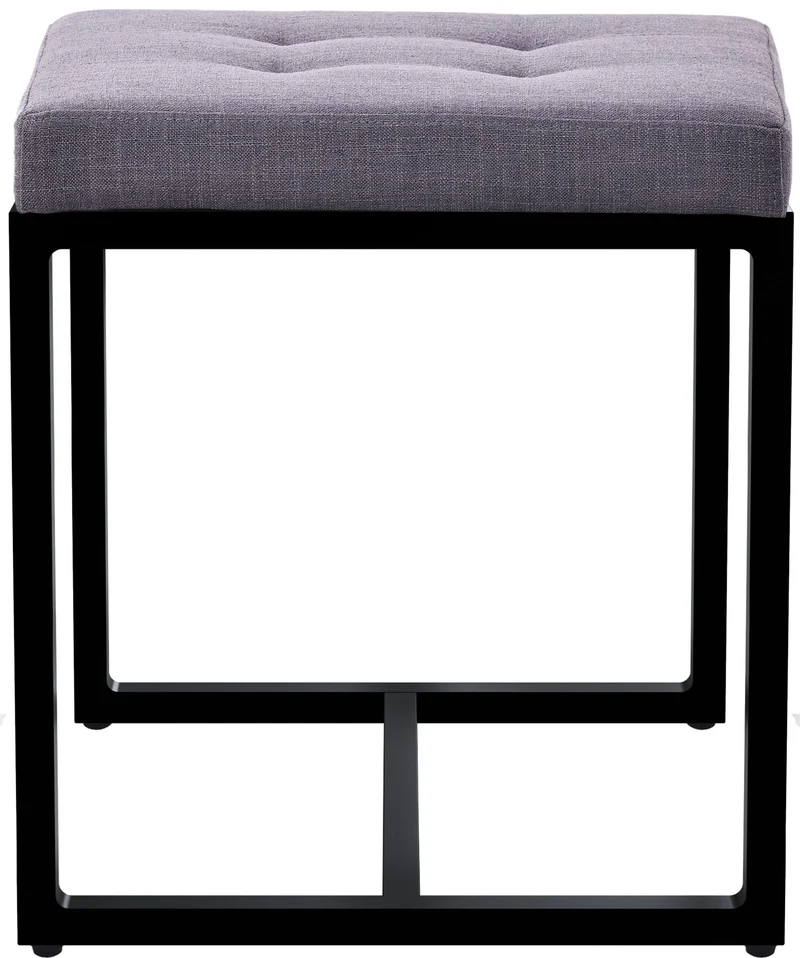 Banc d’entrée tabouret contemporain largeur 40cm à structure en métal noir assise capitonnée en tissu gris foncé 10_0005932
