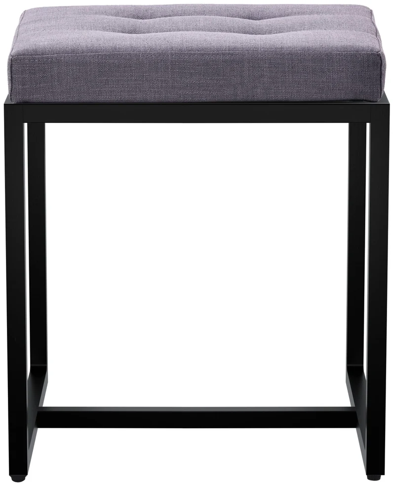 Banc d’entrée tabouret contemporain largeur 40cm à structure en métal noir assise capitonnée en tissu gris foncé 10_0005932