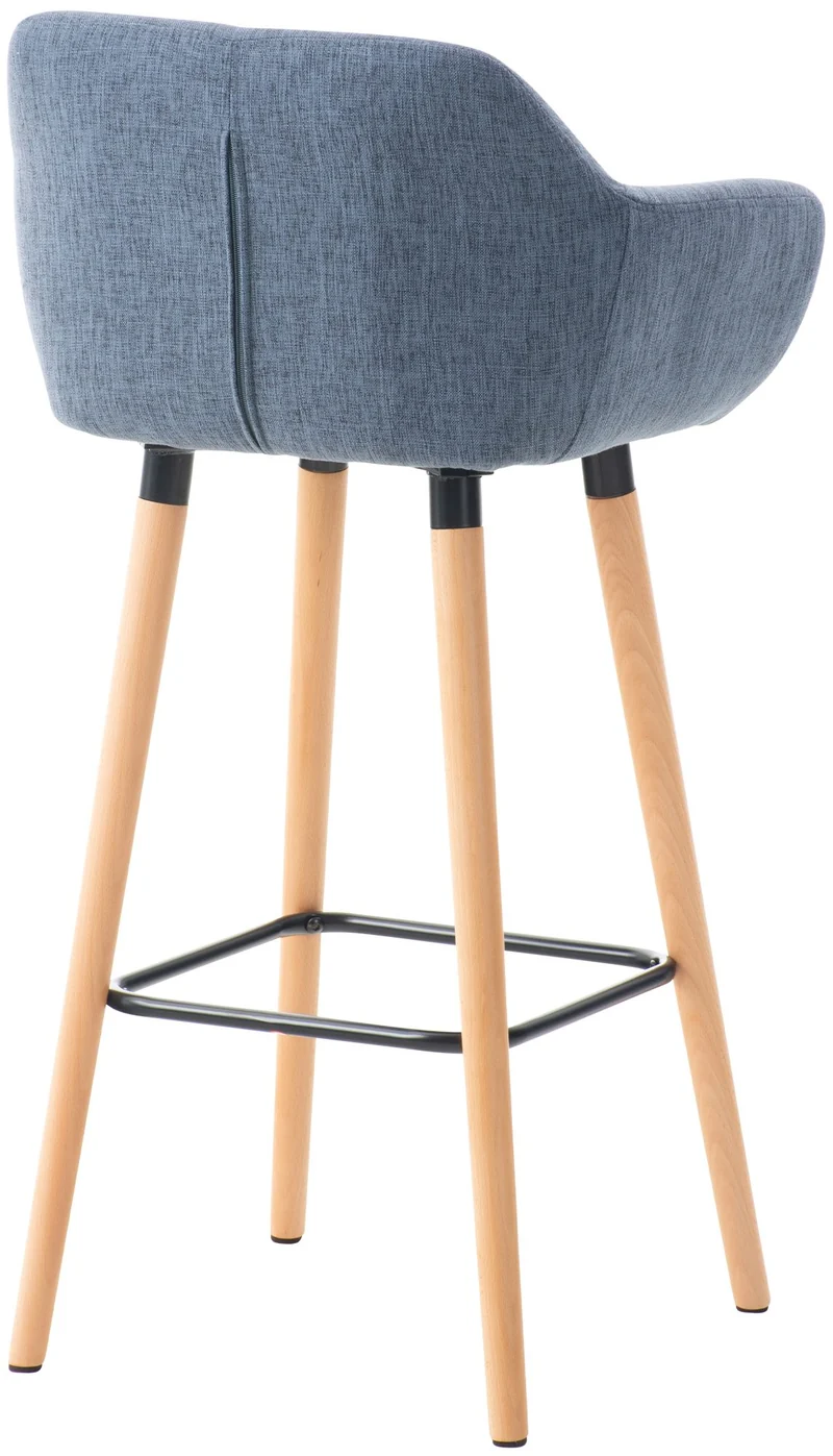 Tabouret de bar lounge x1 design scandinave assise en tissu bleu pieds en bois repose-pieds en métal 10_0004920
