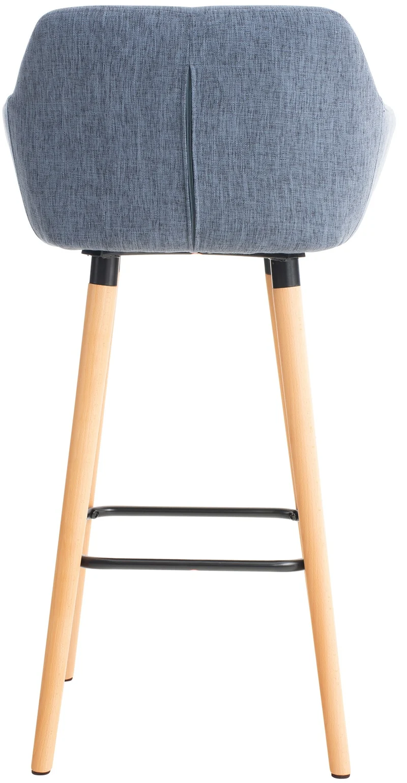 Tabouret de bar lounge x1 design scandinave assise en tissu bleu pieds en bois repose-pieds en métal 10_0004920