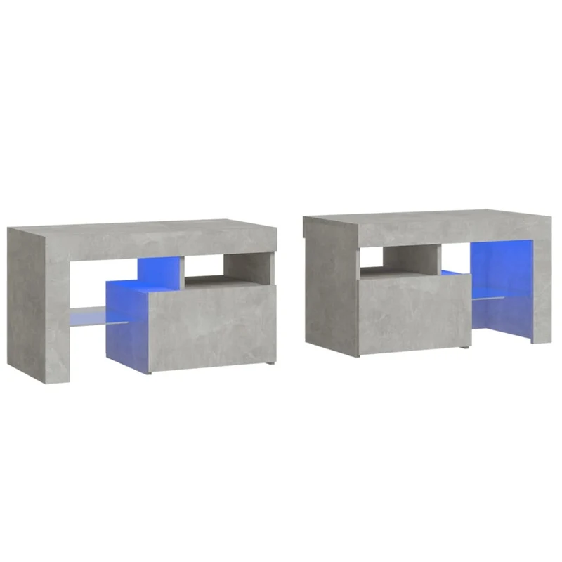 Lot de 2 tables de chevet avec lumières LED compartiment de rangement avec porte 70 x 36,5 x 40 cm bois d'ingénierie gris DEC035305