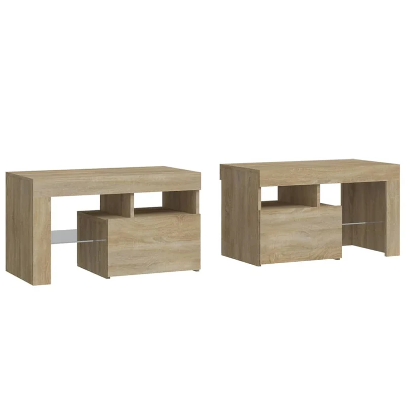 Lot de 2 tables de chevet avec lumières LED avec compartiment avec porte 70 x 36,5 x 40 cm bois d'ingénierie couleur chêne DEC035438