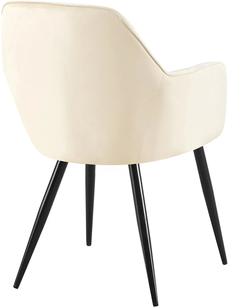 Fauteuil élégant en velours crème avec coutures verticales et pieds métal noir 10_0007697