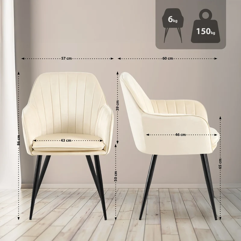Fauteuil élégant en velours crème avec coutures verticales et pieds métal noir 10_0007697
