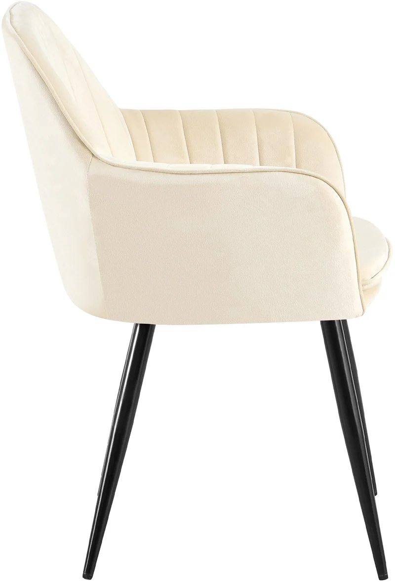 Fauteuil élégant en velours crème avec coutures verticales et pieds métal noir 10_0007697