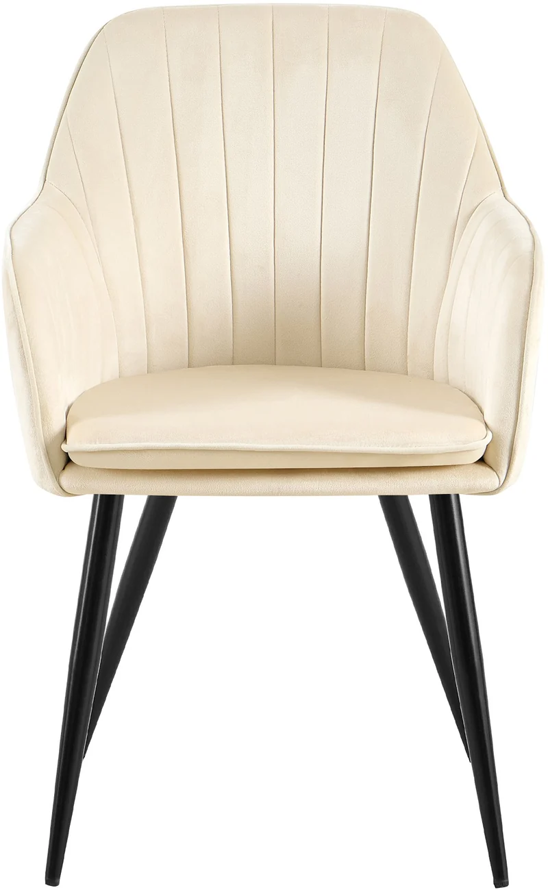 Fauteuil élégant en velours crème avec coutures verticales et pieds métal noir 10_0007697