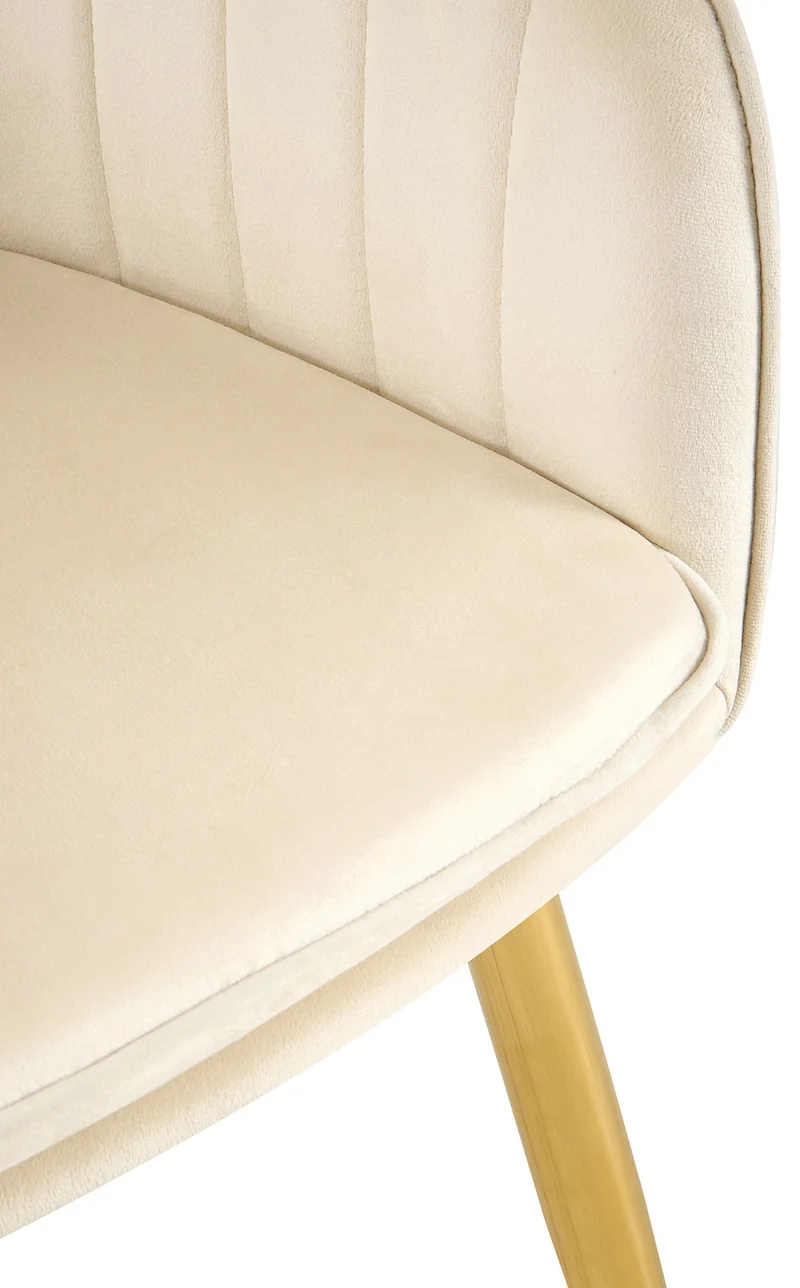 Fauteuil élégant en velours crème avec coutures verticales et pieds métal dorés 10_0007686