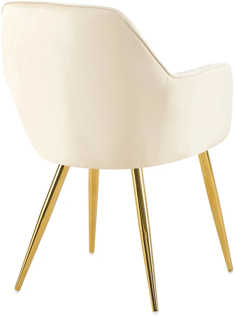 Fauteuil élégant en velours crème avec coutures verticales et pieds métal dorés 10_0007686