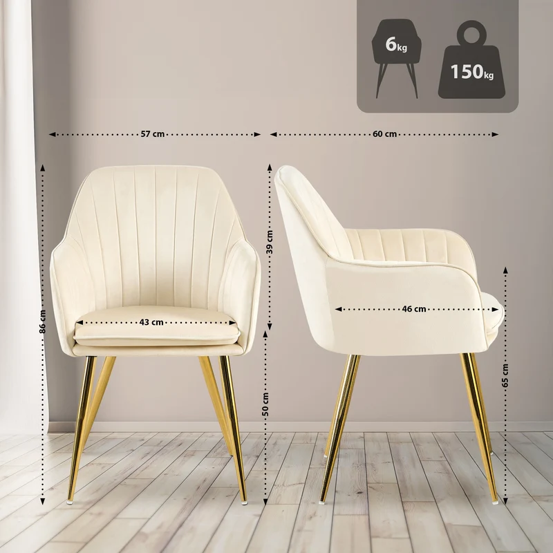 Fauteuil élégant en velours crème avec coutures verticales et pieds métal dorés 10_0007686