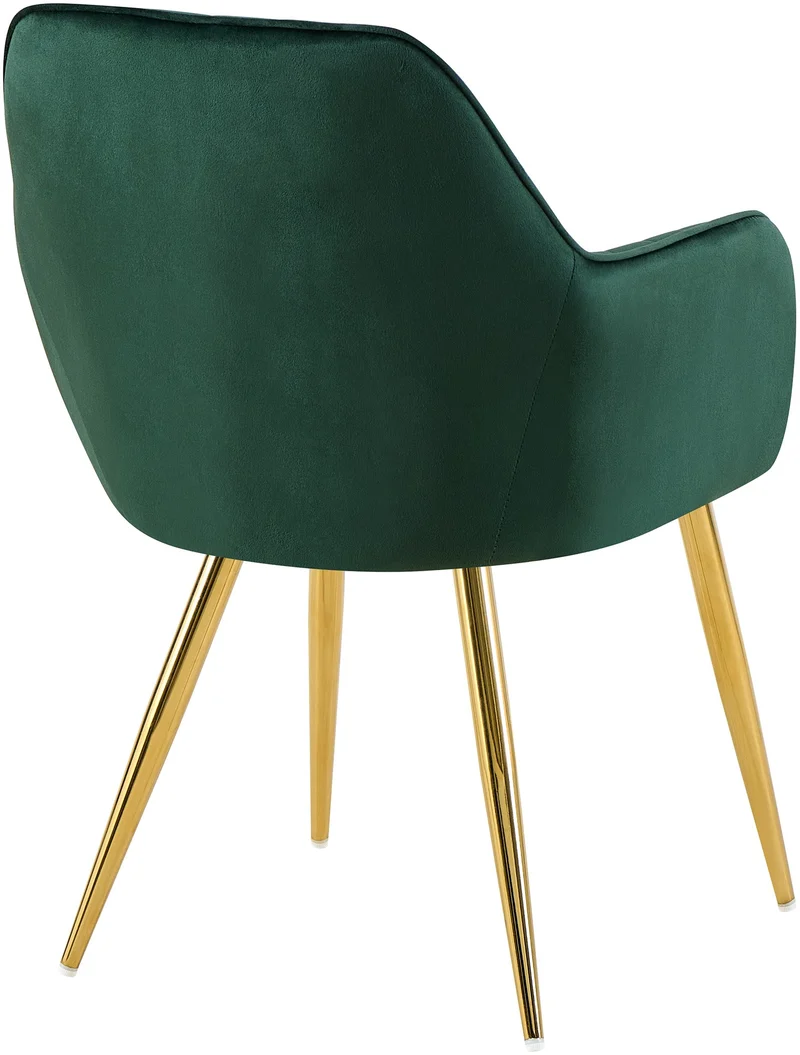 Fauteuil élégant en velours vert avec coutures verticales et pieds métal dorés 10_0007626