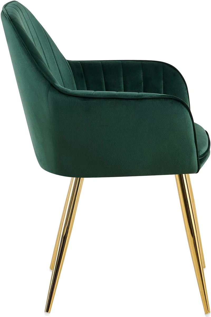Fauteuil élégant en velours vert avec coutures verticales et pieds métal dorés 10_0007626
