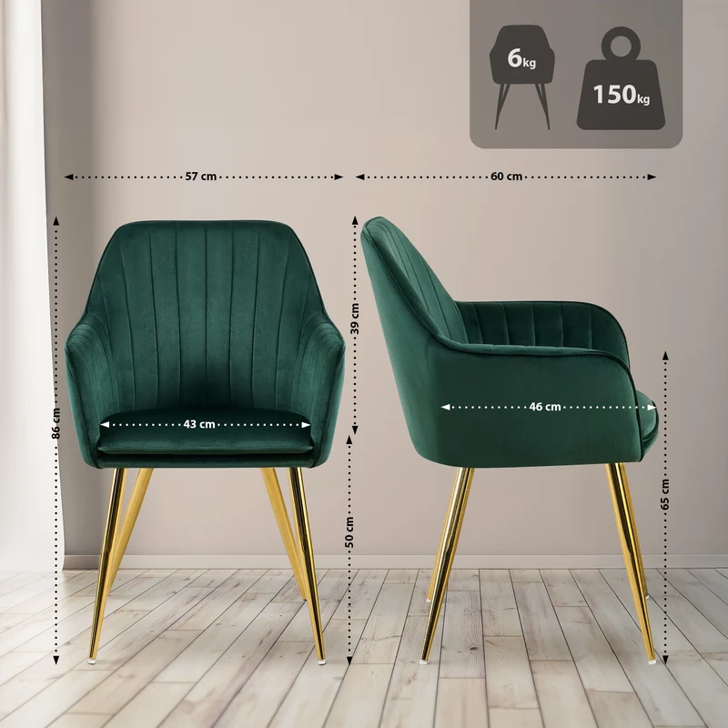 Fauteuil élégant en velours vert avec coutures verticales et pieds métal dorés 10_0007626