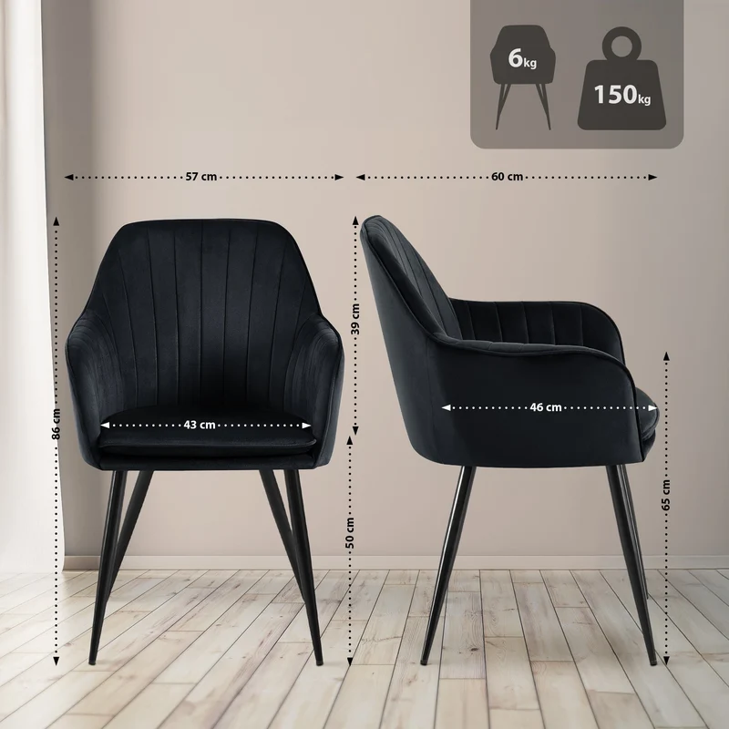 Fauteuil élégant en velours noir avec coutures verticales et pieds métal noir 10_0007456